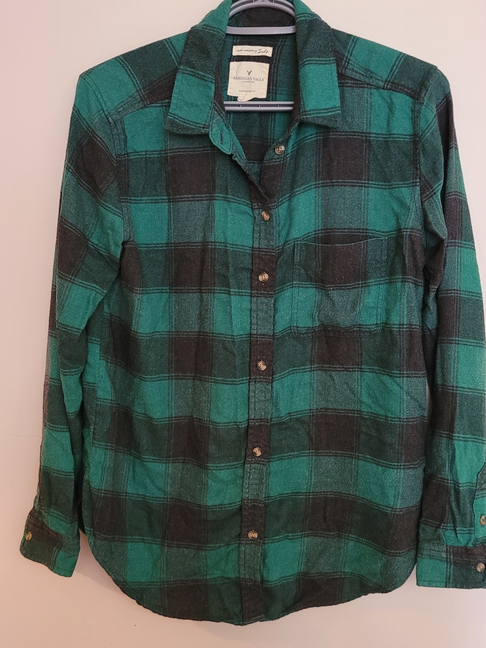 American Eagle Outfitters Green and Black Plaid Flannel Shirt - Men